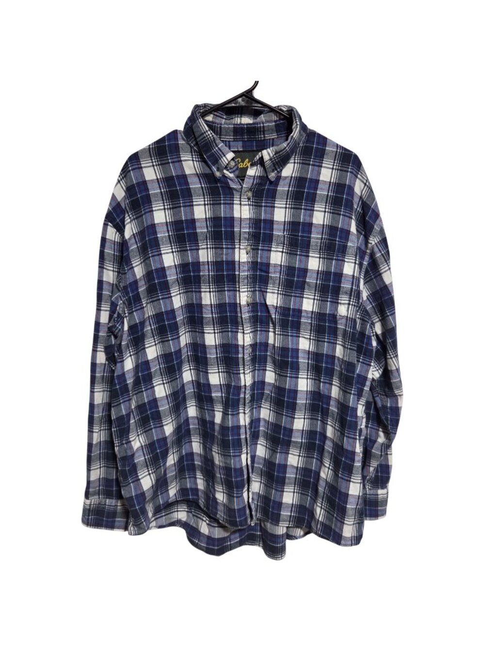 Cabelas Flannel Shirt Size 2XL Blue Plaid Button Up Long Sleeve Outdoorsman